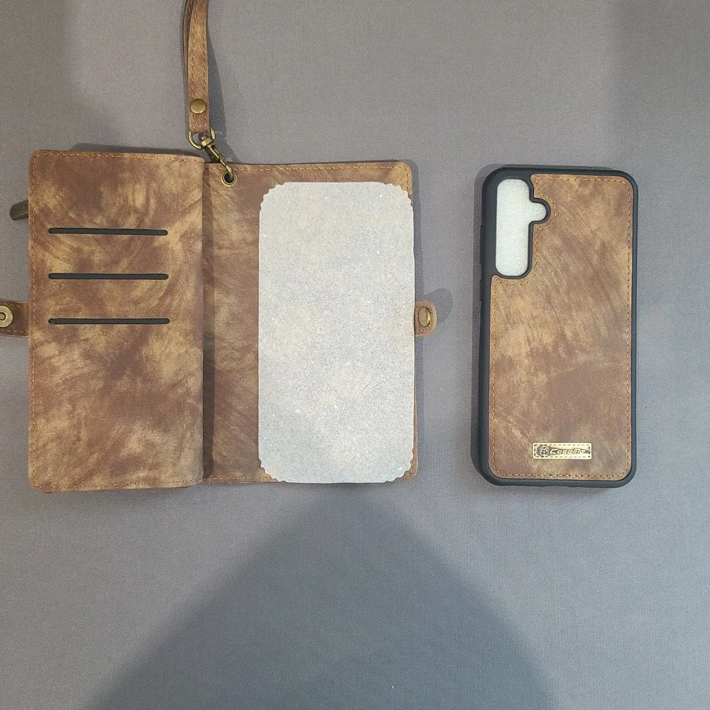 New Samsung Galaxy A35 Wallet Case Detachable Magnetic Coffee Brown Wristlet